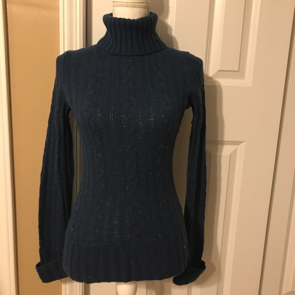 Navy Blue Turtleneck Shimmer Sweater from Express